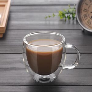Double Wall Glass Mug for Coffee Tea Latte with Handle | (250ml - Pack of 1)